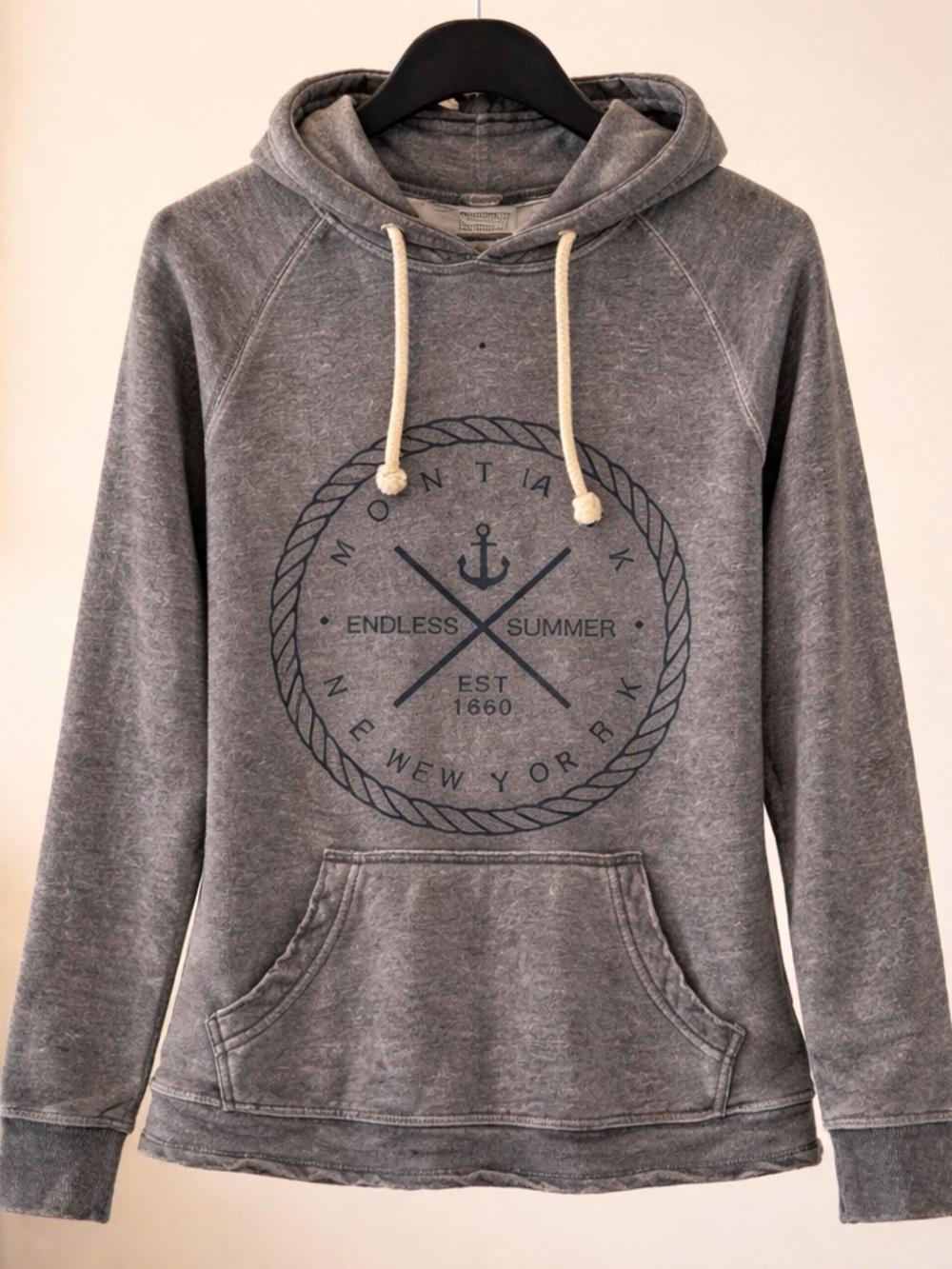 Ocean Drive Gray Pullover Hoodie with Navy Nautical Print
